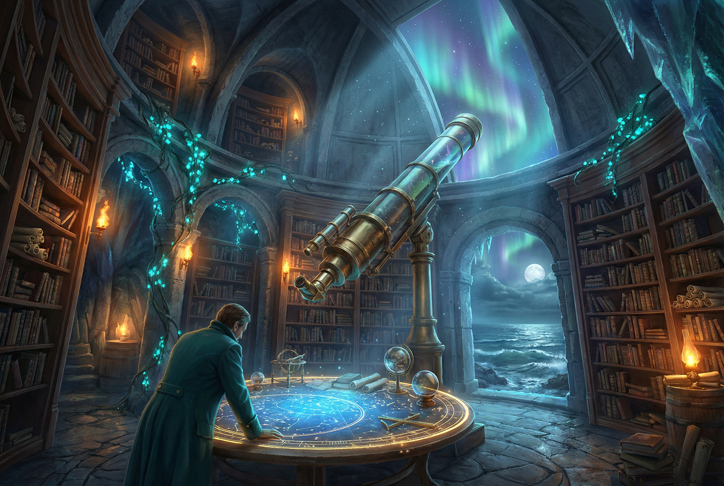 Bioluminescent Library Observatory Interior