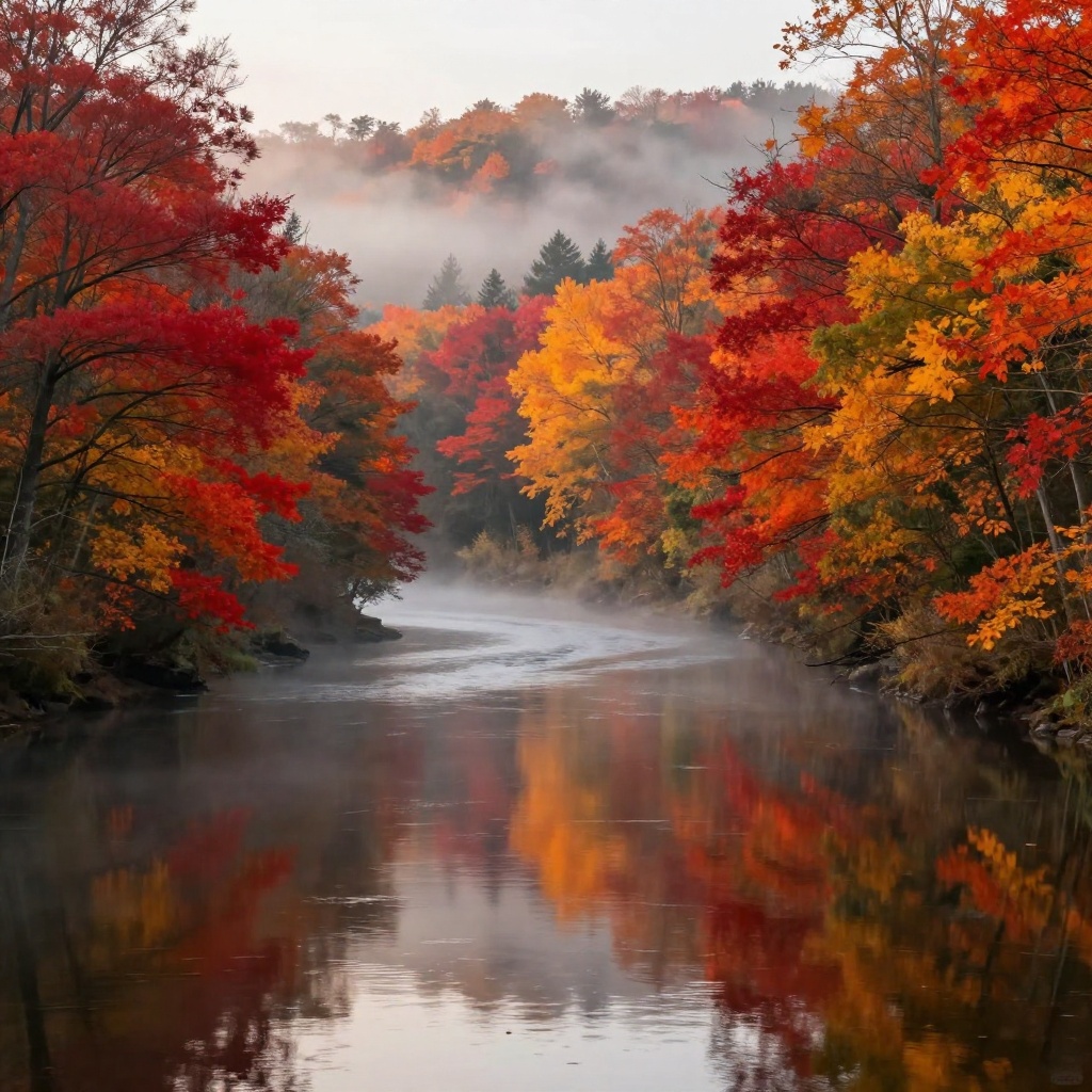 Autumn River Mist Wilderness