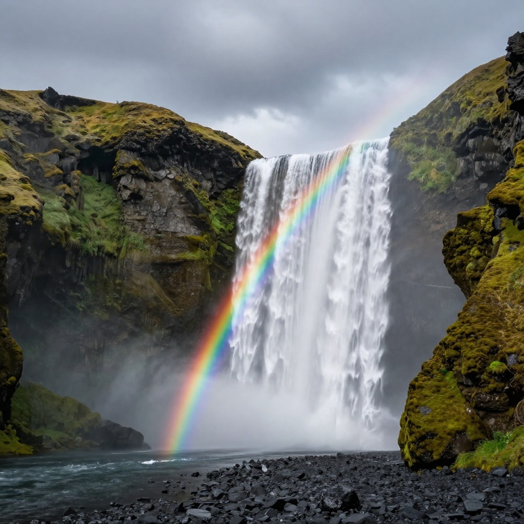 Icelandic Basalt Falls & Rainbow