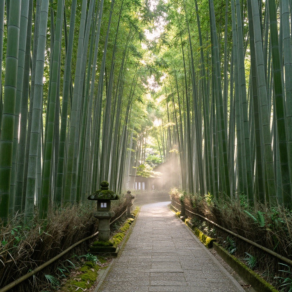 Sunlit Arashiyama Bamboo Grove