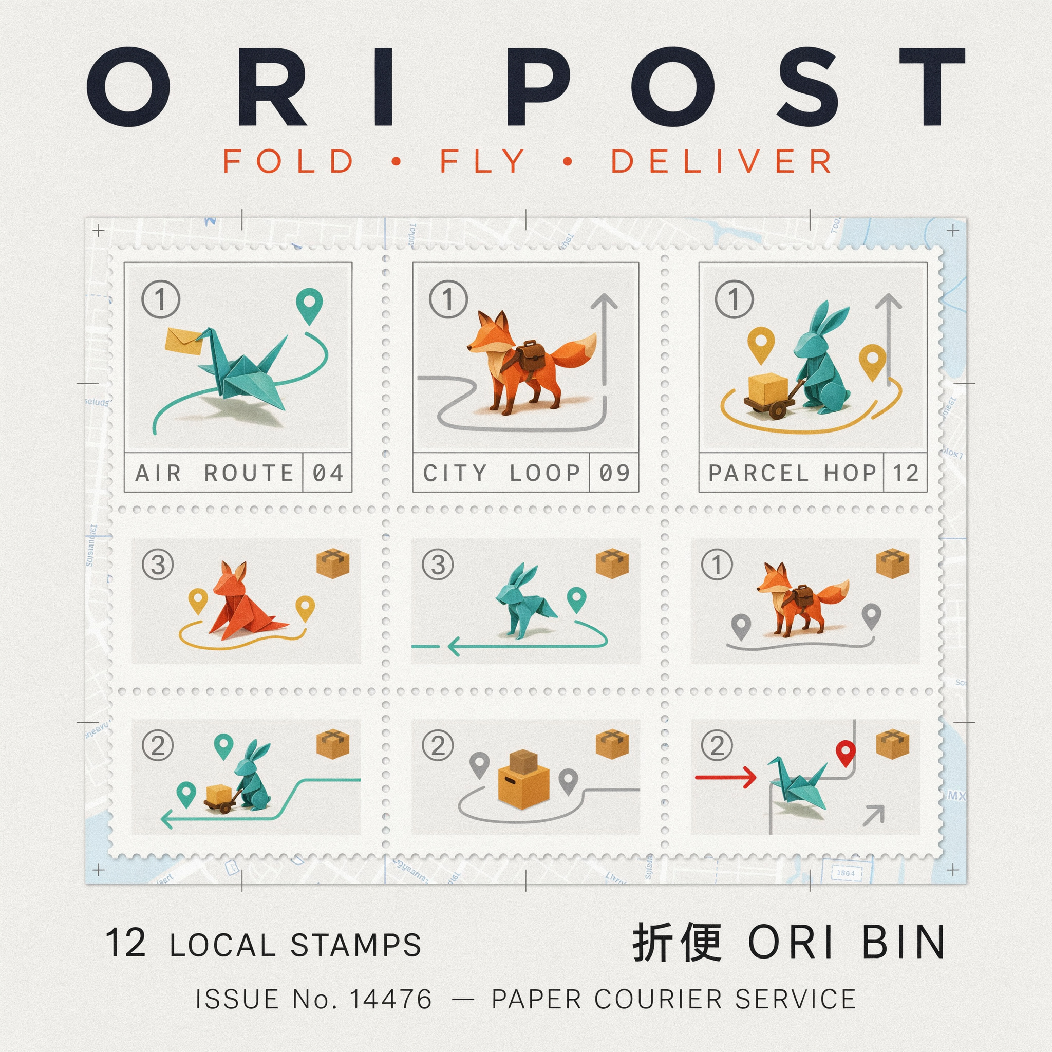 Origami Courier Stamp Sheet